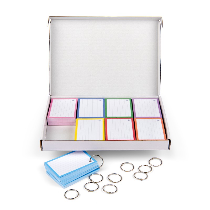 500 Flashcards A7 met klikringen in 8 kleuren
